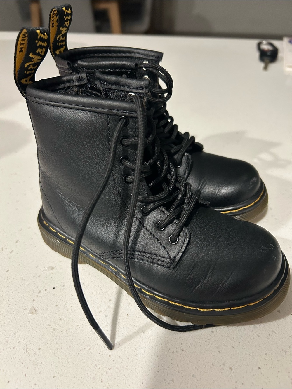 Dr. Martens 1460 T Black Leather Toddler Lace Up Boots Side Zip Size US 9 / UK 8